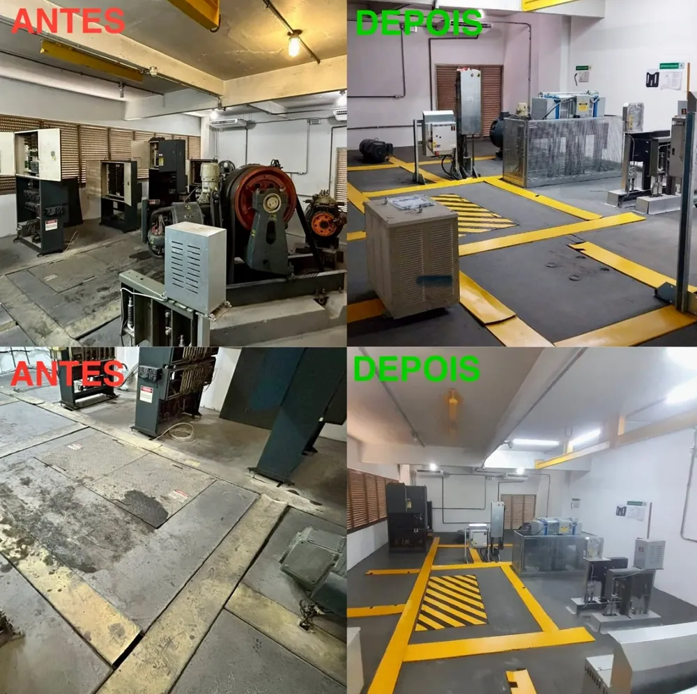 Antes e depois de modernização de casa de máquinas
